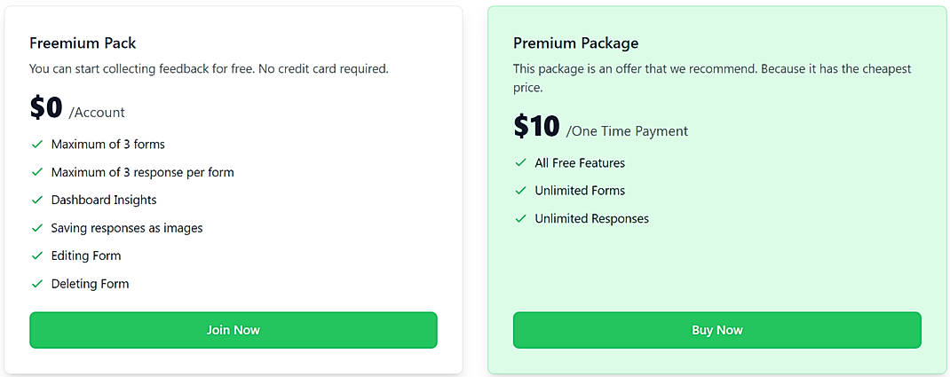 Pricing screenshot