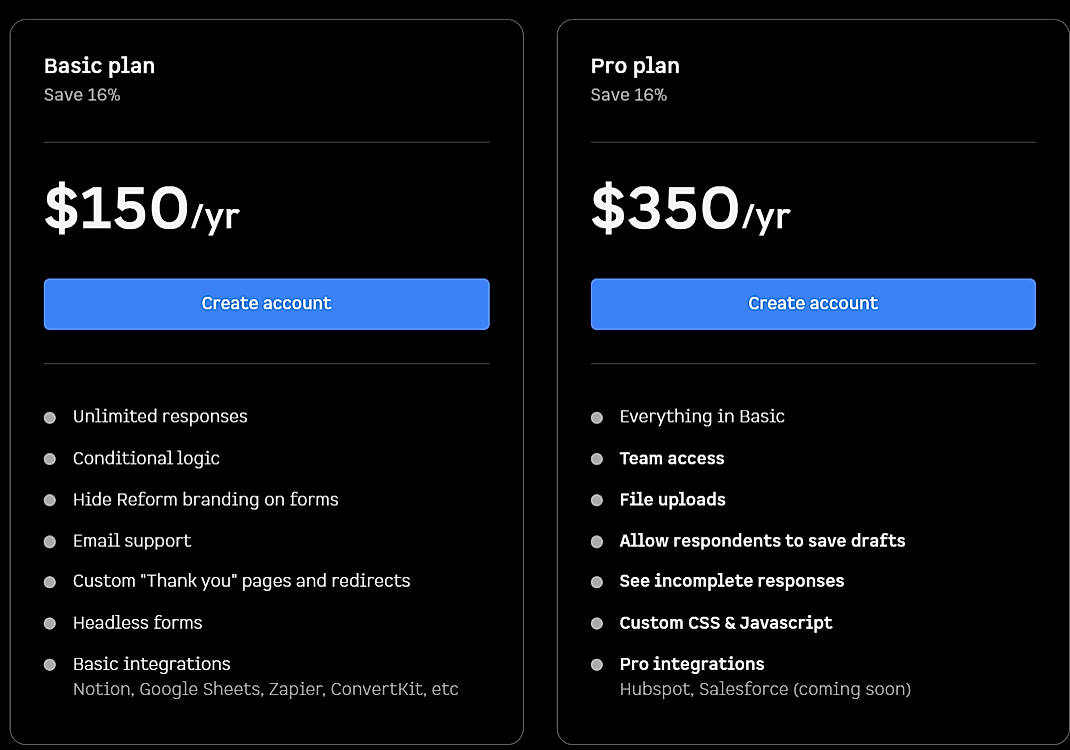 Pricing screenshot