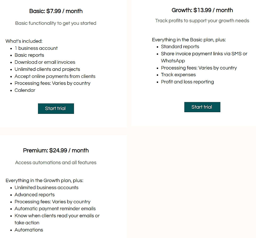 Pricing screenshot