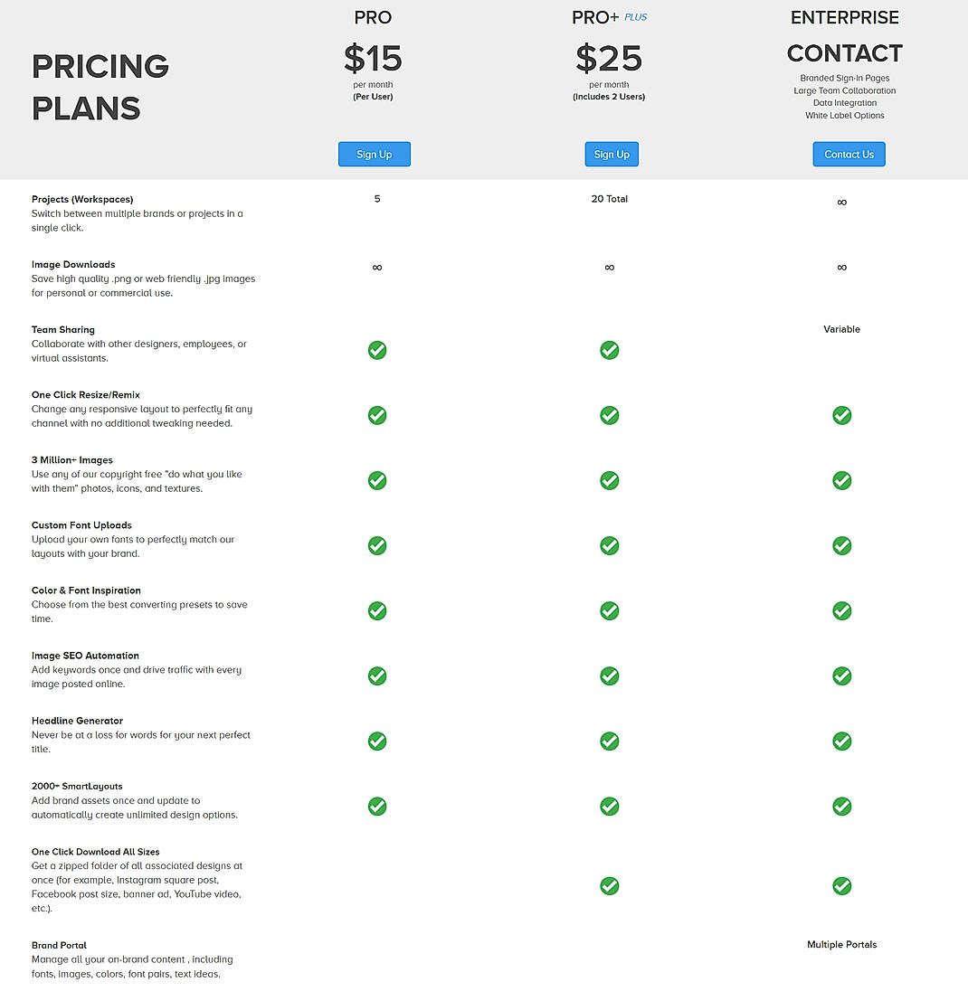 Pricing screenshot