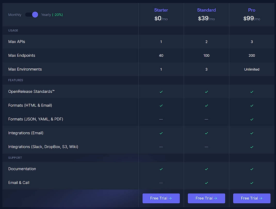 Pricing screenshot