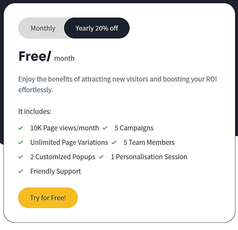 Pricing screenshot