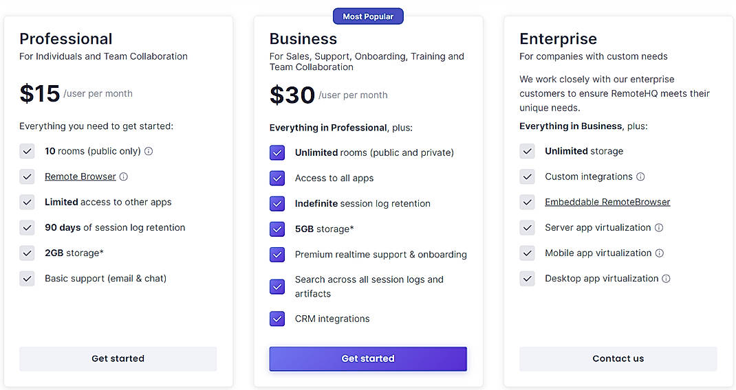 Pricing screenshot