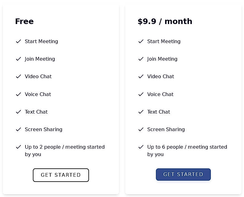Pricing screenshot