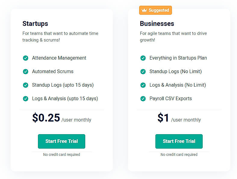 Pricing screenshot
