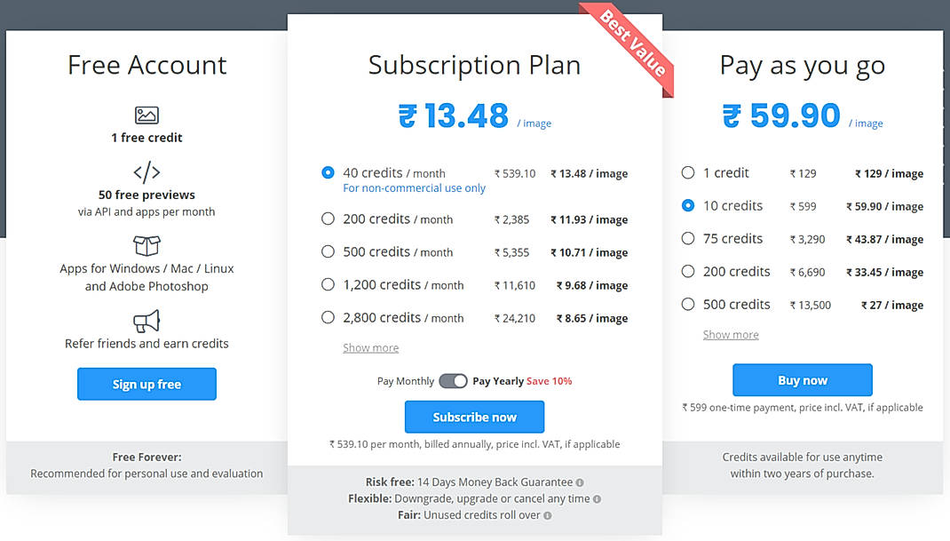 Pricing screenshot