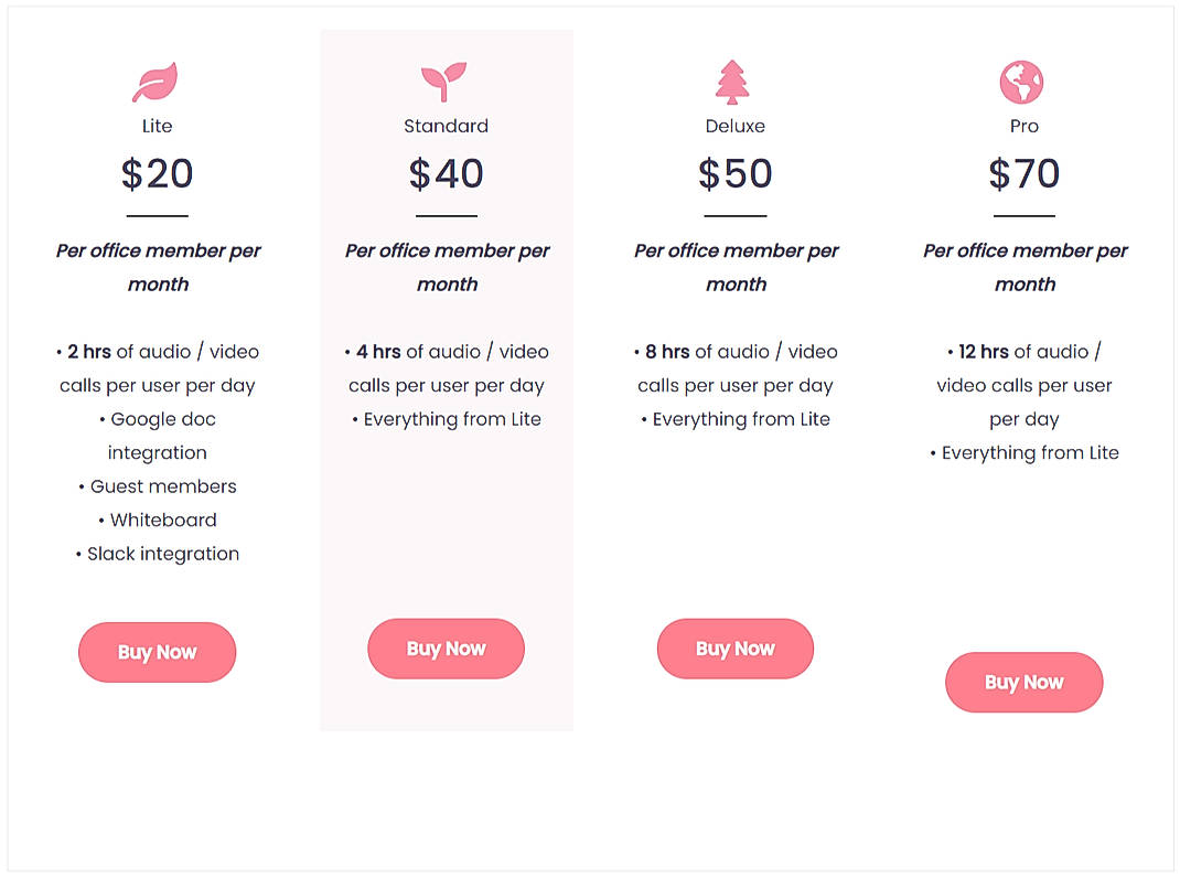 Pricing screenshot