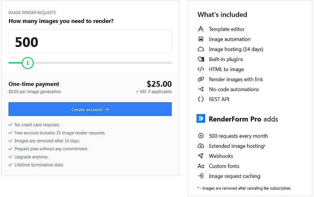 Pricing screenshot