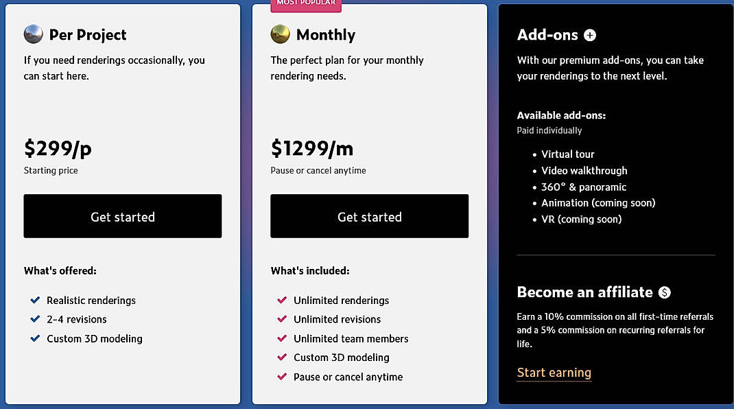Pricing screenshot