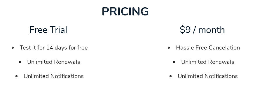Pricing screenshot