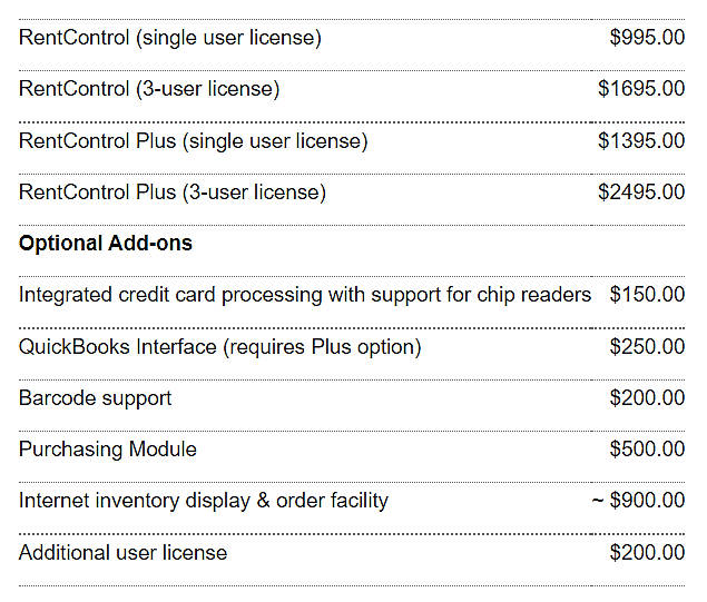 Pricing screenshot