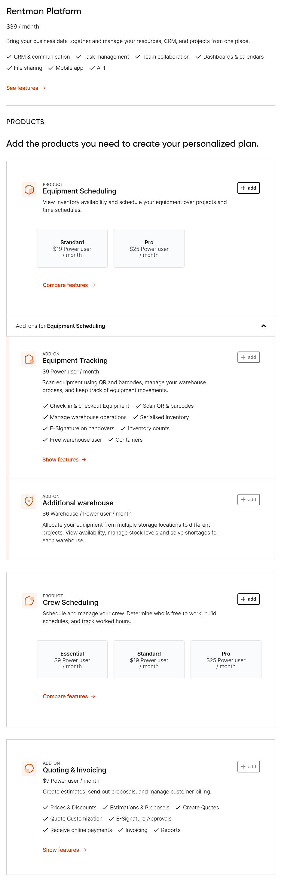 Pricing screenshot