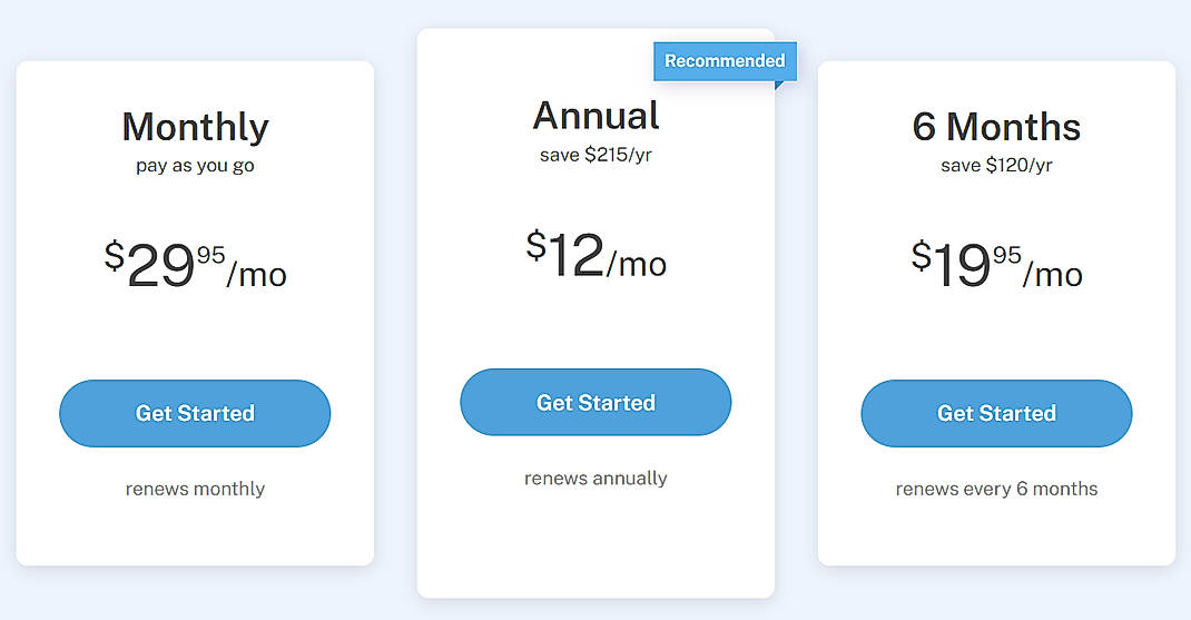 Pricing screenshot