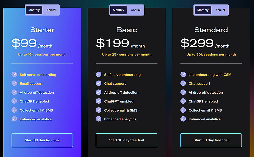 Pricing screenshot