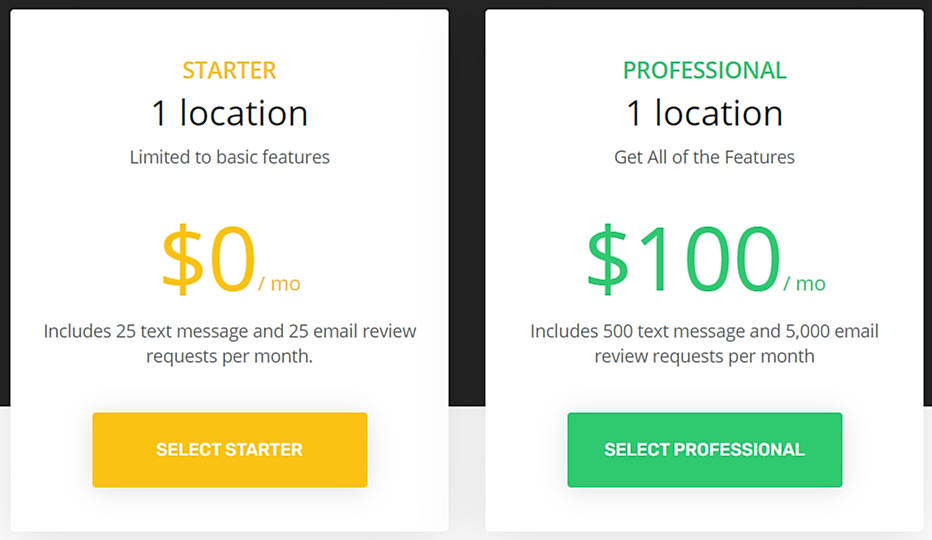 Pricing screenshot