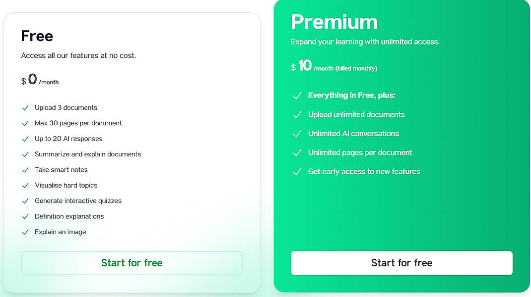 Pricing screenshot