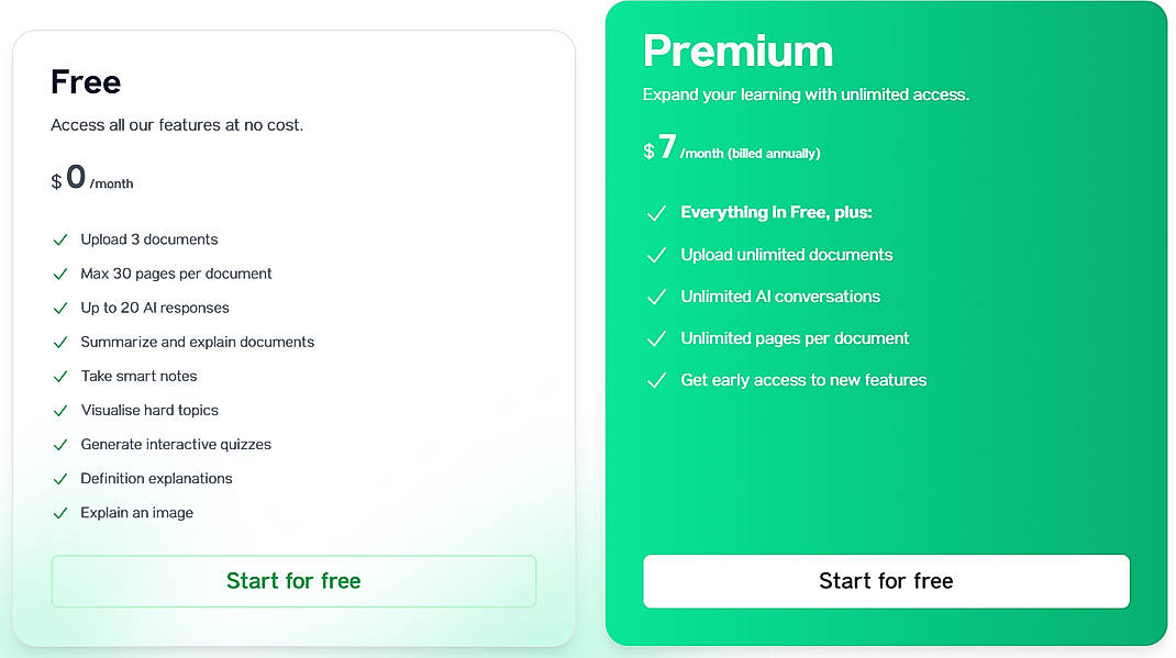 Pricing screenshot
