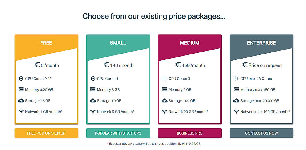 Pricing screenshot