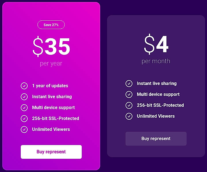 Pricing screenshot