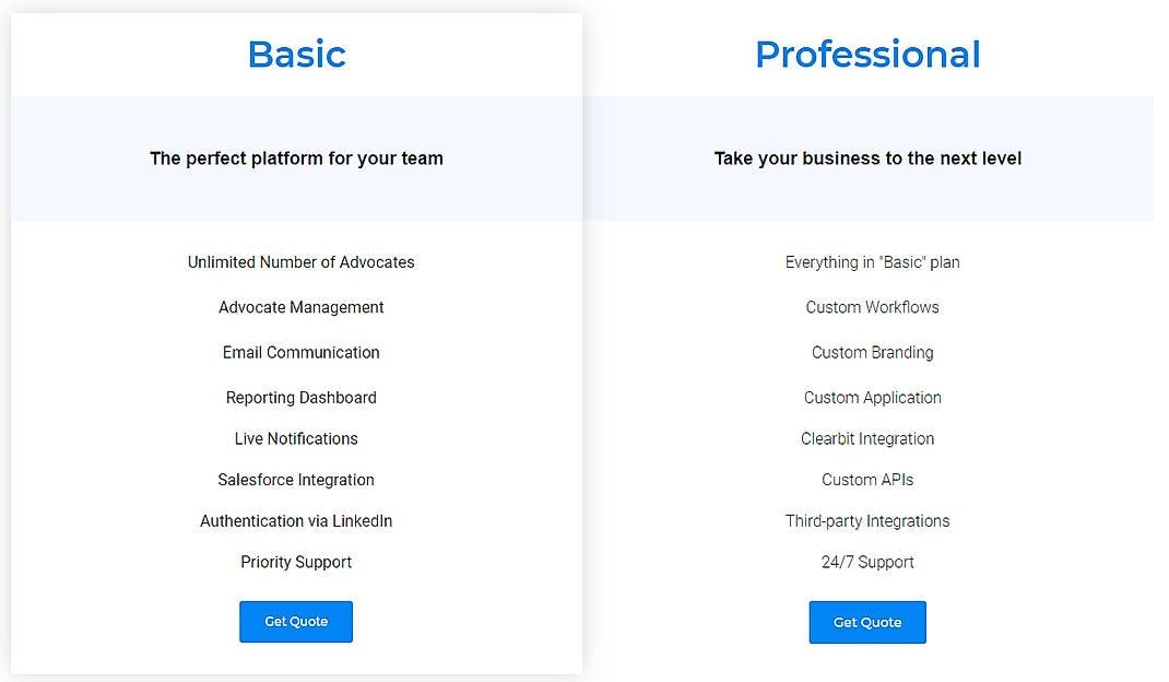 Pricing screenshot
