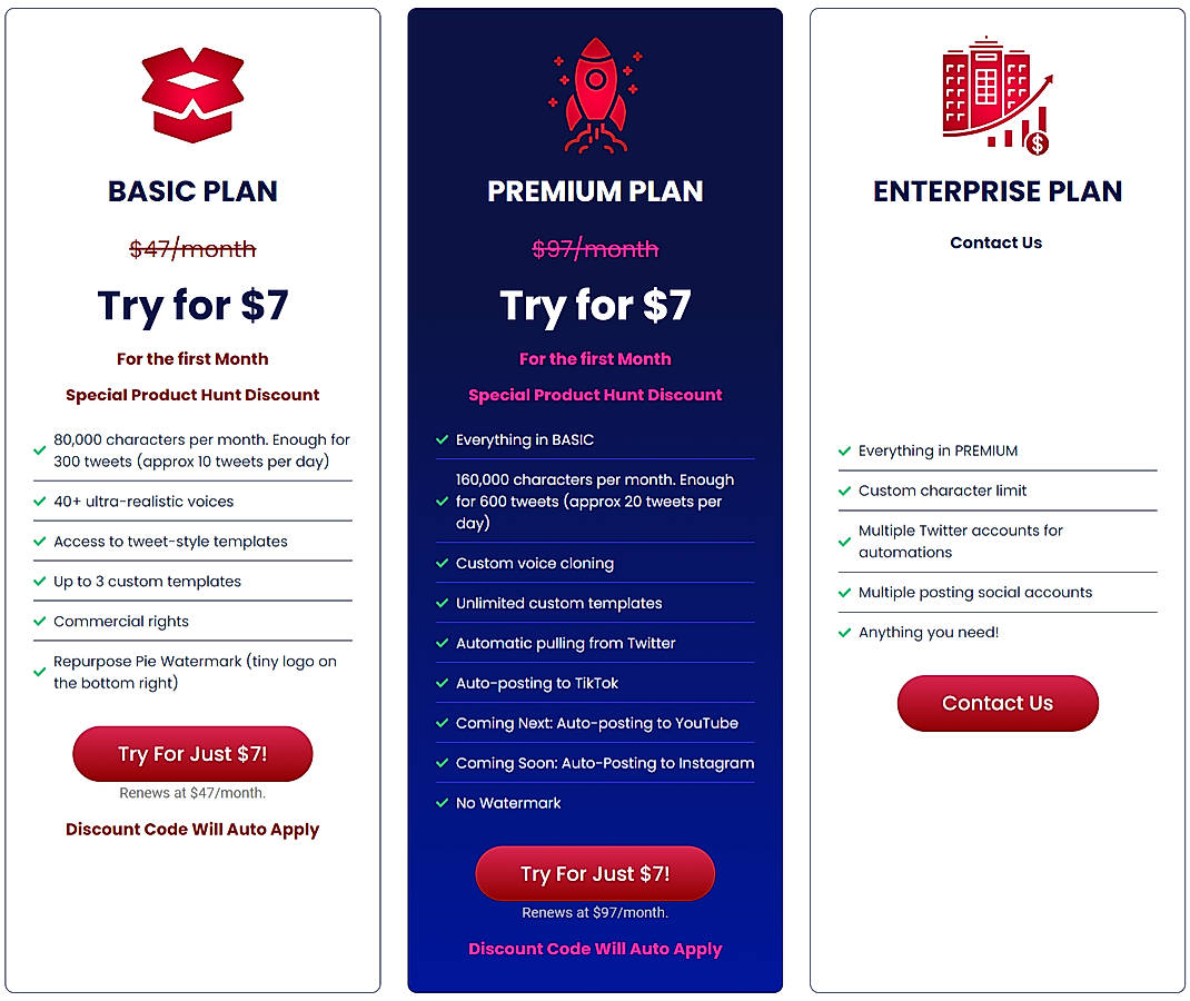 Pricing screenshot