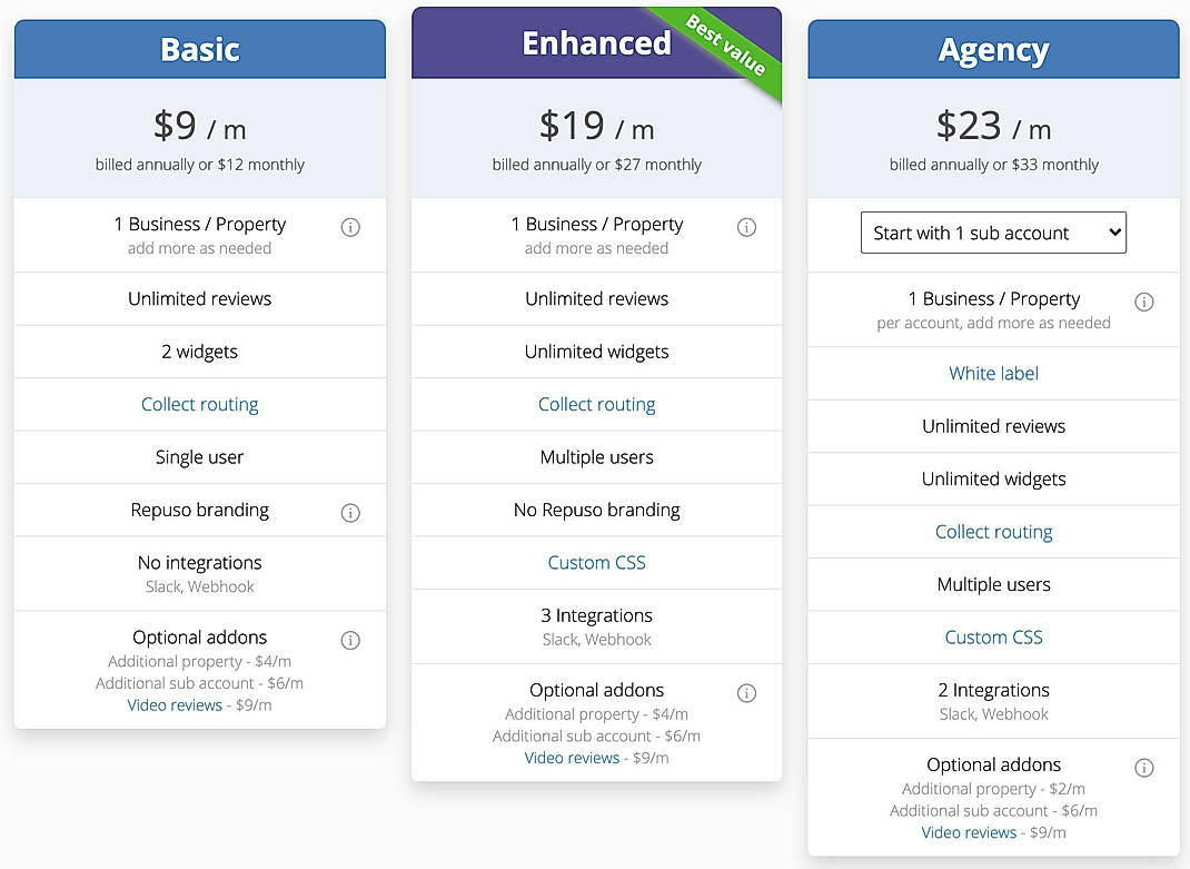 Pricing screenshot