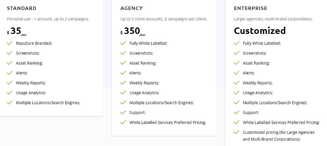 Pricing screenshot