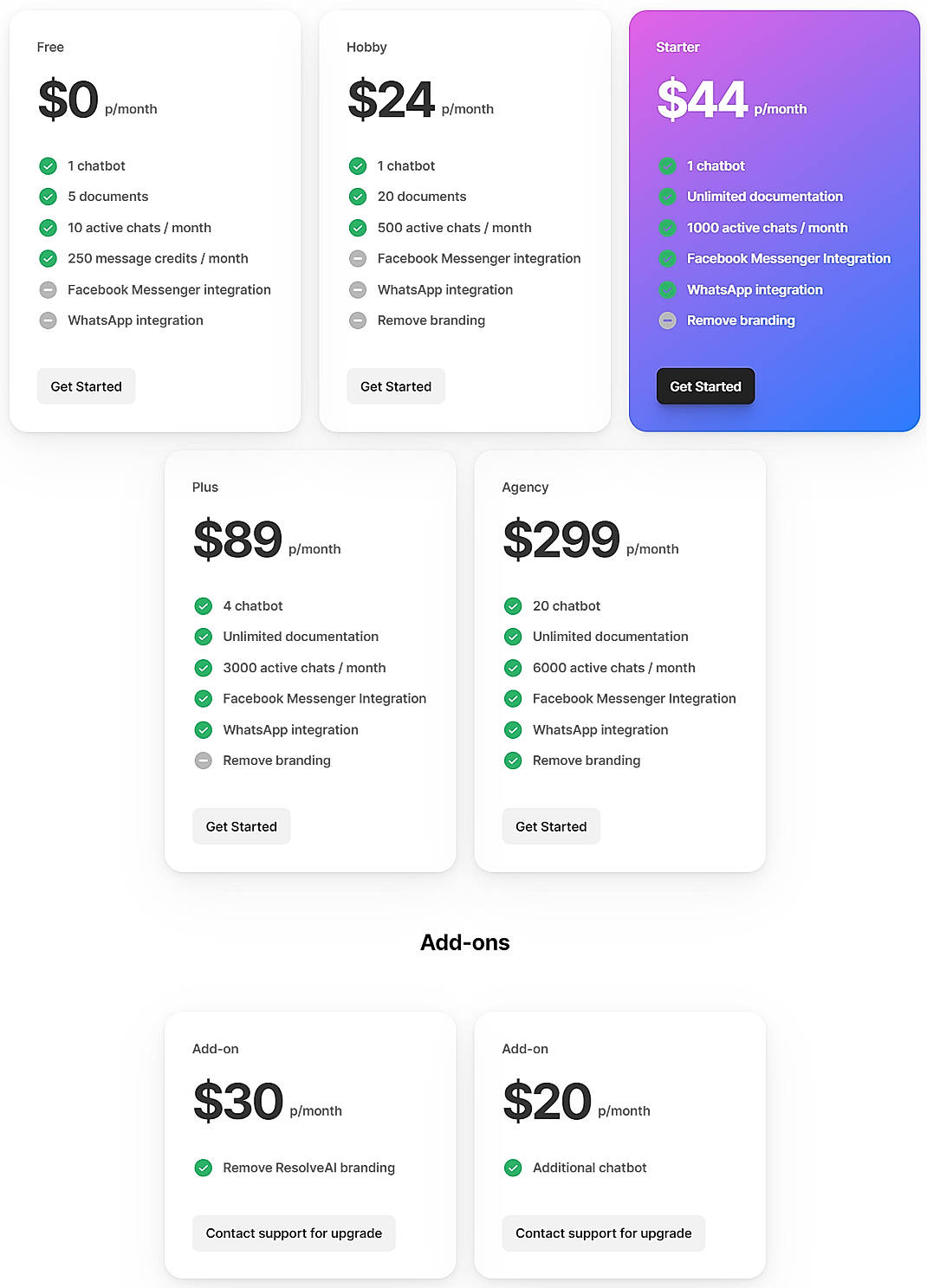 Pricing screenshot
