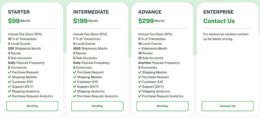 Pricing screenshot