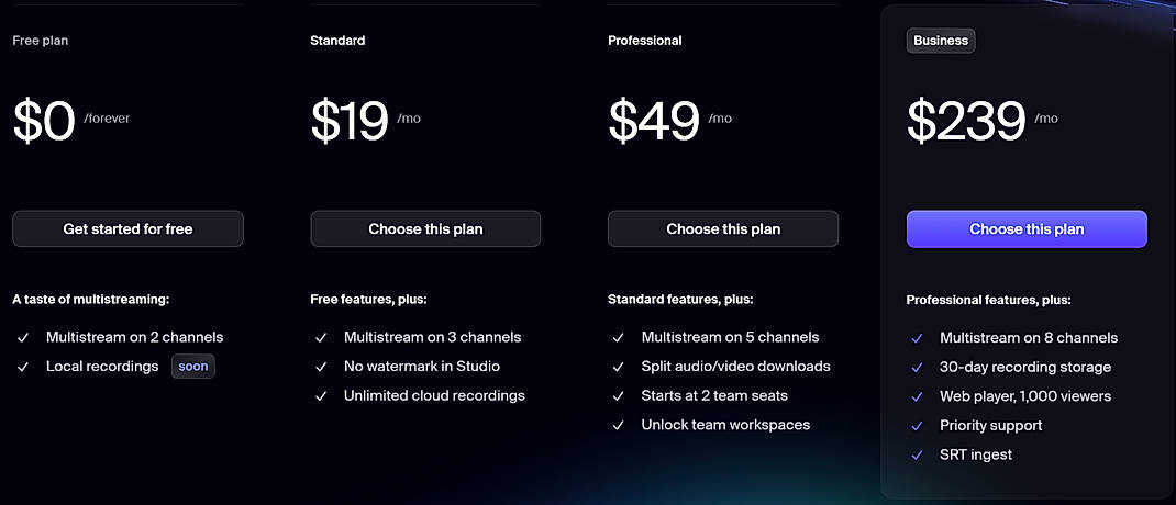 Pricing screenshot