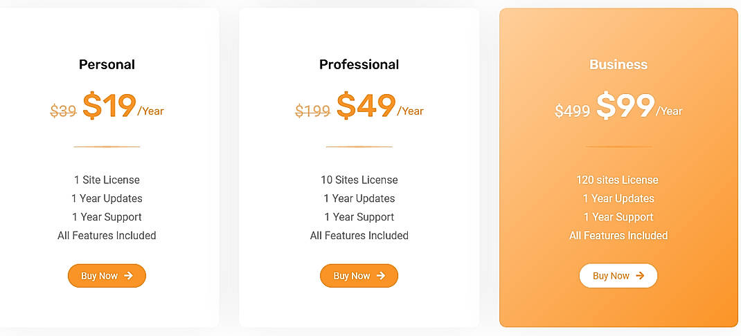 Pricing screenshot