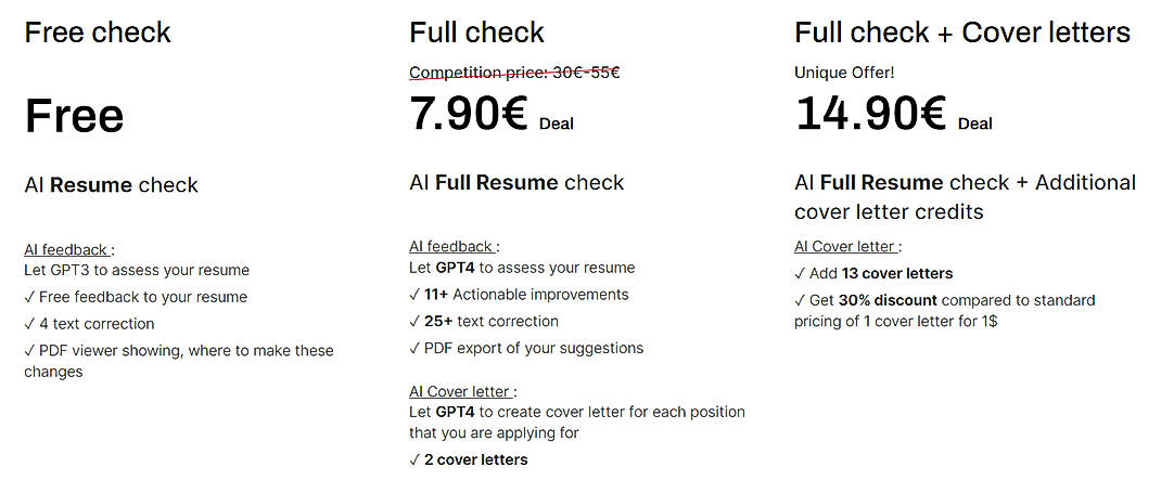 Pricing screenshot
