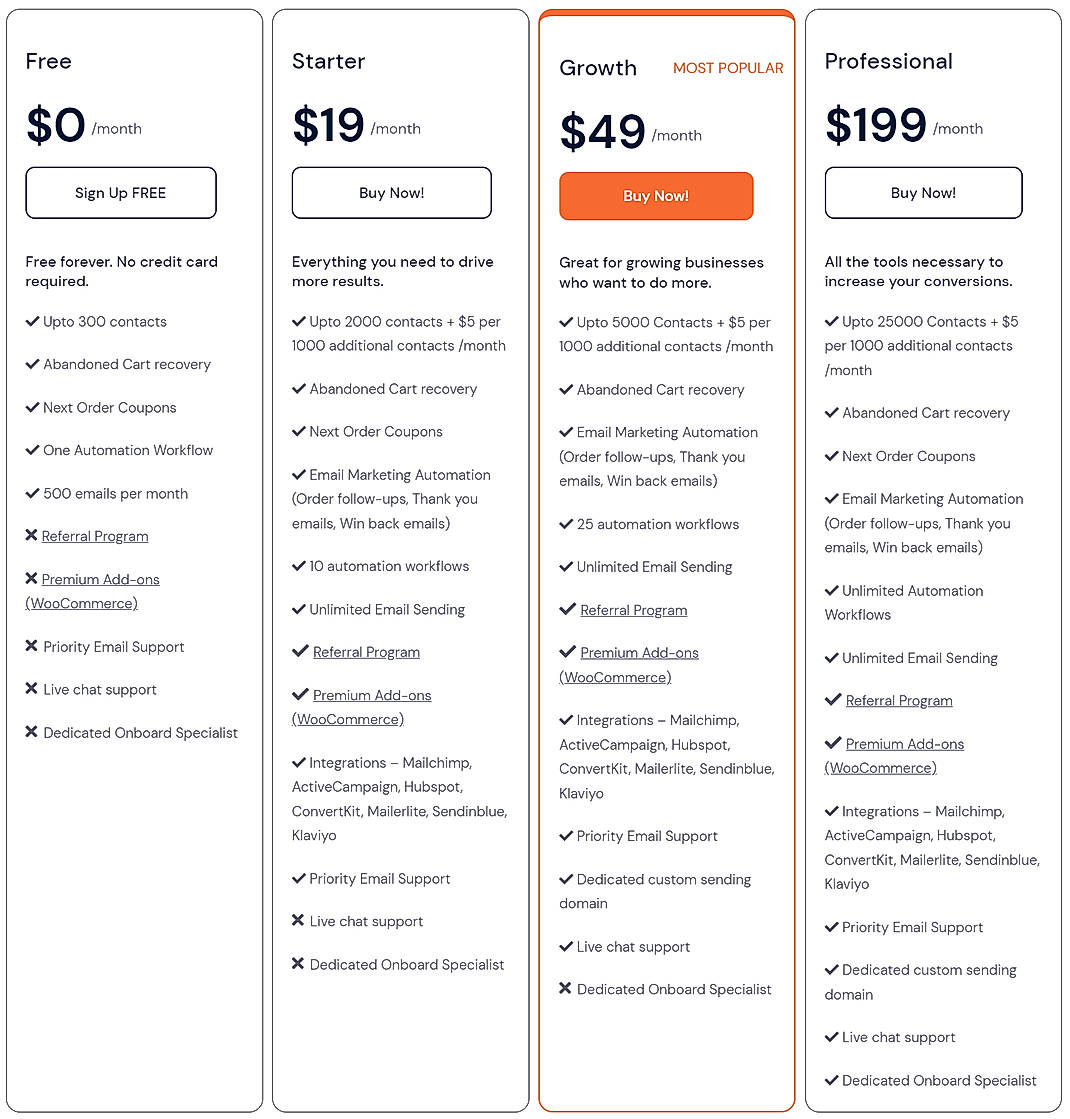 Pricing screenshot
