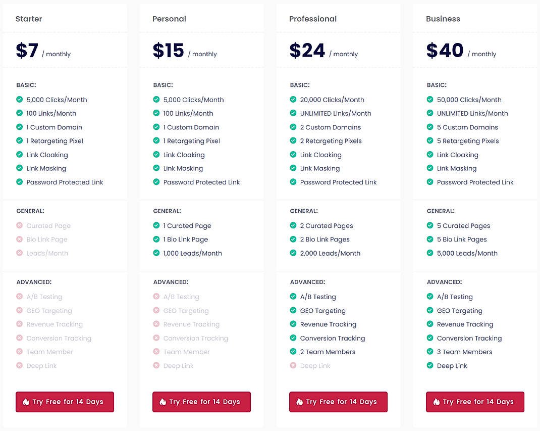 Pricing screenshot