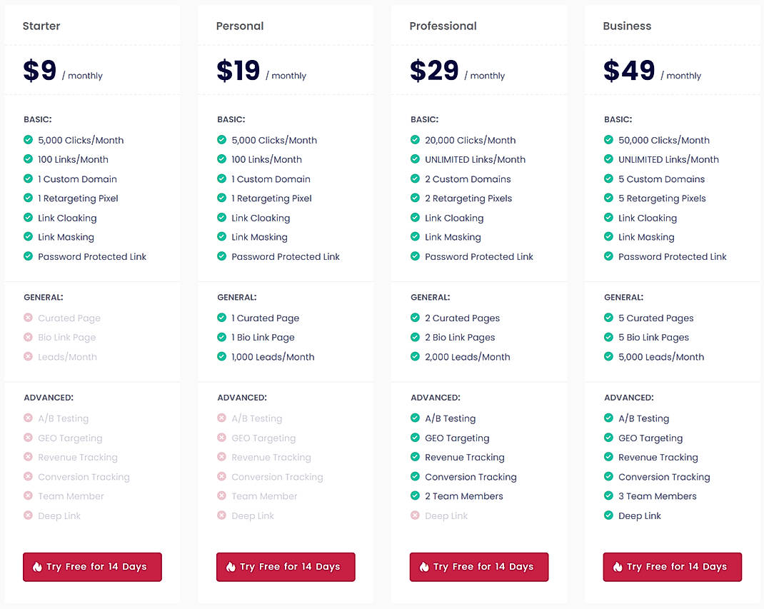 Pricing screenshot