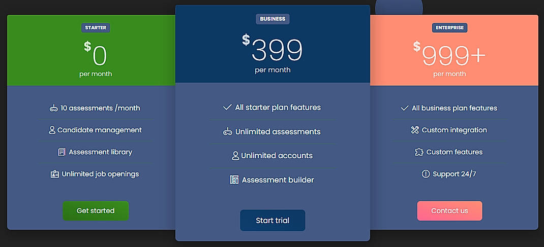 Pricing screenshot