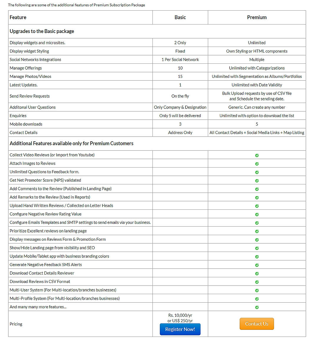 Pricing screenshot