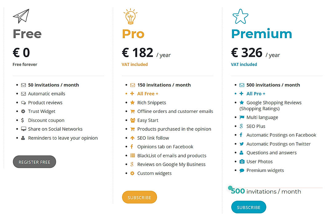 Pricing screenshot