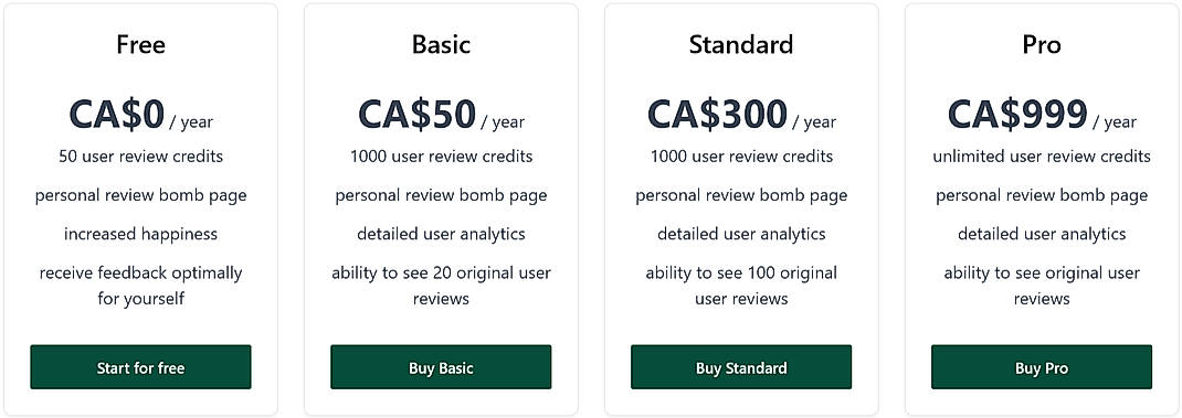 Pricing screenshot
