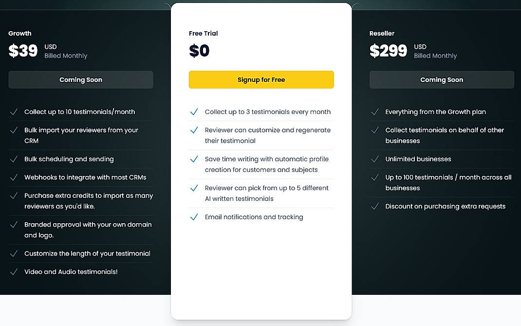 Pricing screenshot
