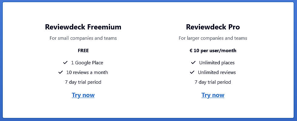 Pricing screenshot