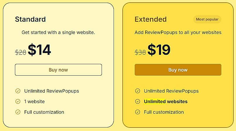 Pricing screenshot