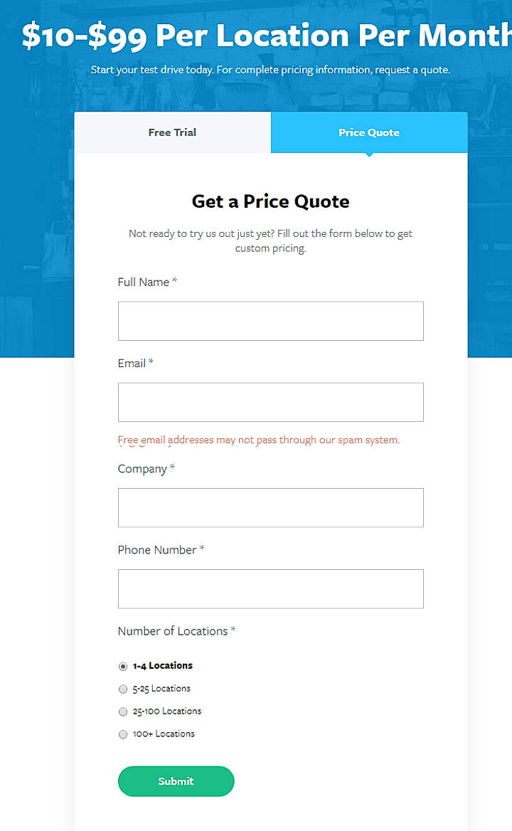 Pricing screenshot