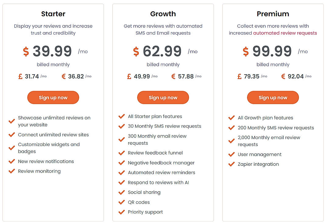 Pricing screenshot