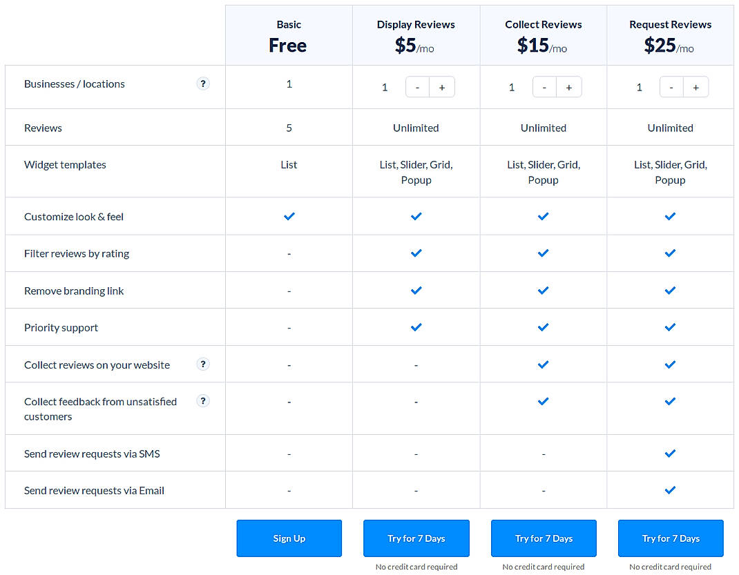 Pricing screenshot