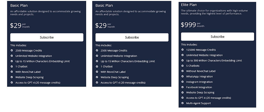 Pricing screenshot