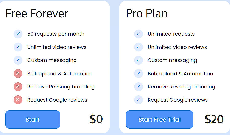 Pricing screenshot