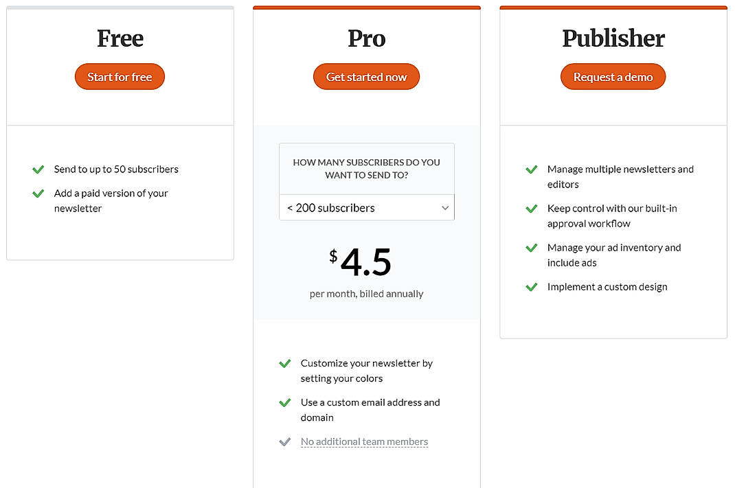 Pricing screenshot