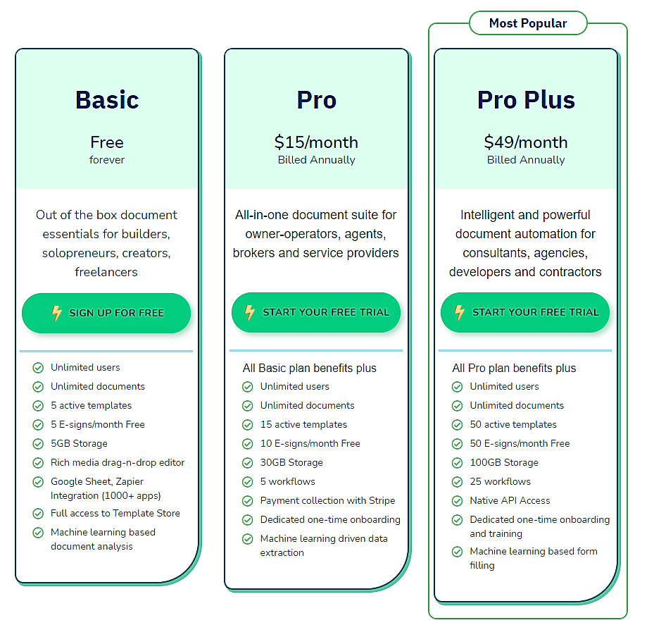 Pricing screenshot