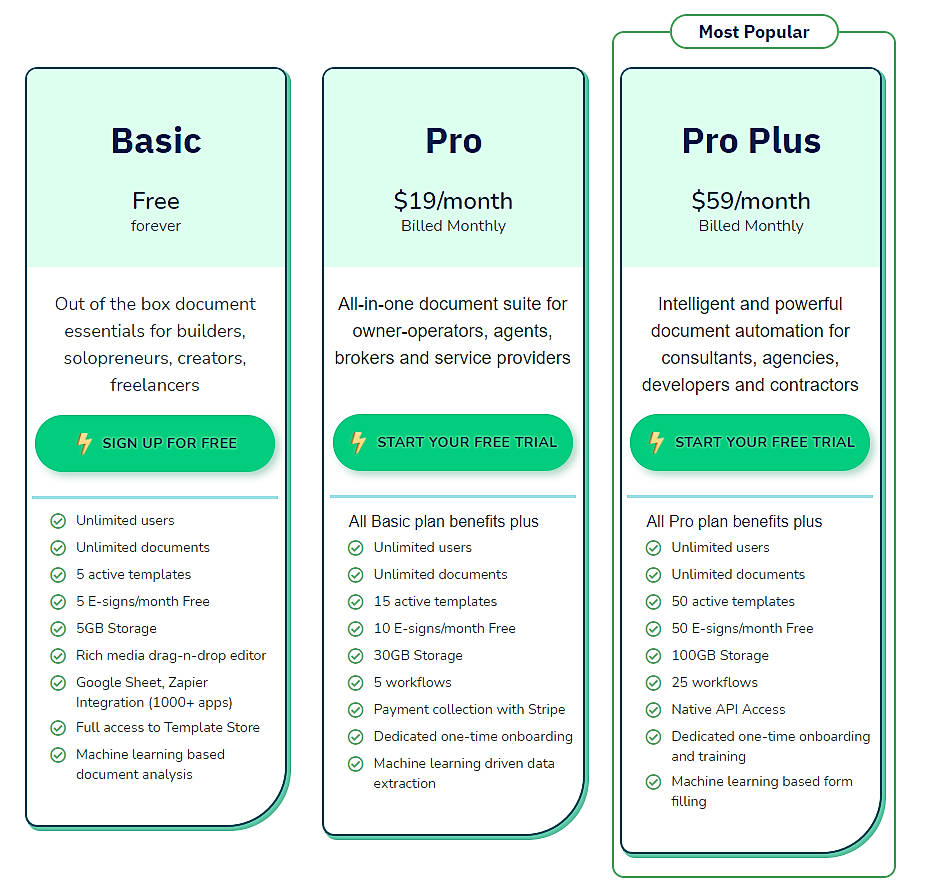 Pricing screenshot